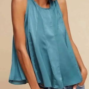 Anthropologie Eri+Ali green teal satin pleated swing blouse